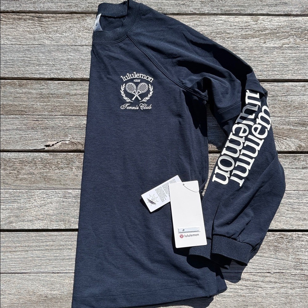 Lululemon Tennis Club Layered Long Sleeve True Navy White Size 8 NWT UPF 40+ - Picture 1 of 7